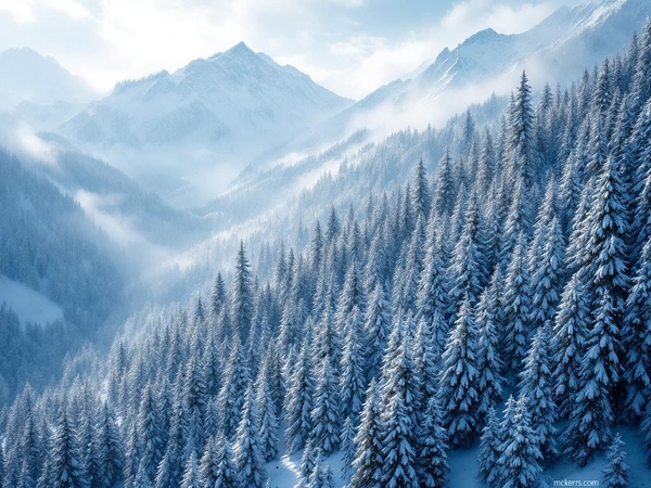 Cimes et sapins sous la neige