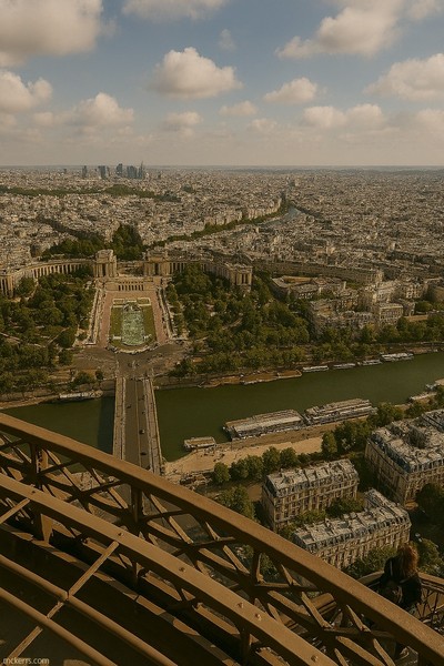 Vue du Torcadéro et de la Défense depuis le dernier étage de la Tour Eiffel Vue du Torcadéro et de la Défense depuis le dernier étage de la Tour Eiffel