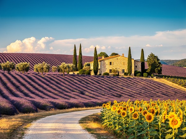 Mas provençal dans les champs de lavande